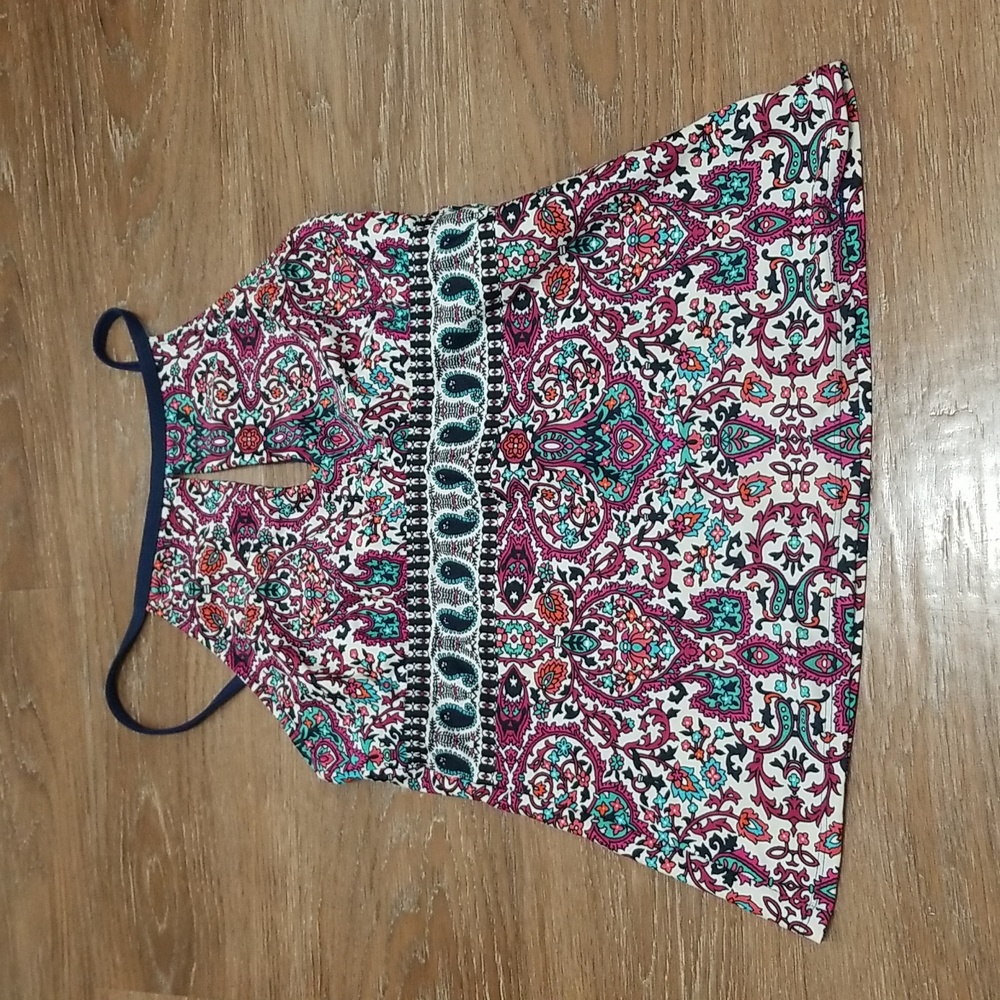 (L) Ellen Tracy Keyhole Cut Out Halter Swim Tankini Top Beach Vacation Resort